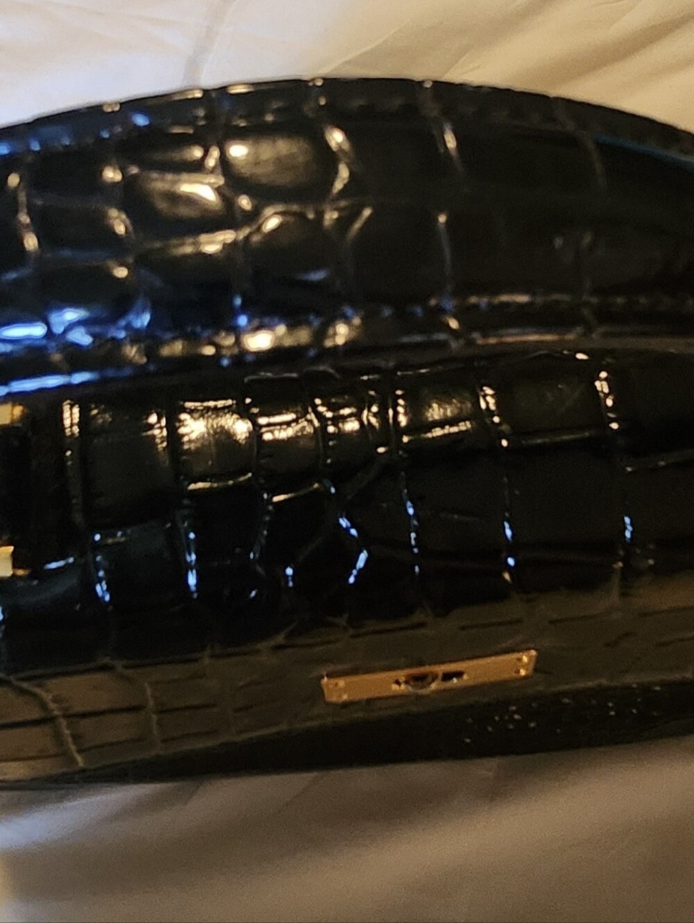 Large Glossy Black Croc-Embossed Top-Handle Bag - Picture 8 of 13